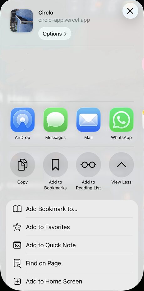 Add to Home Screen in the share sheet