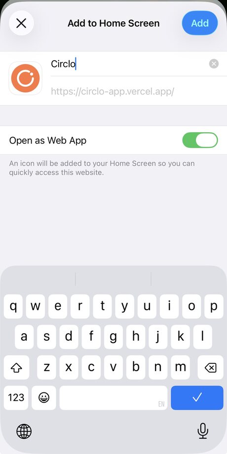 The Add to Home Screen dialog